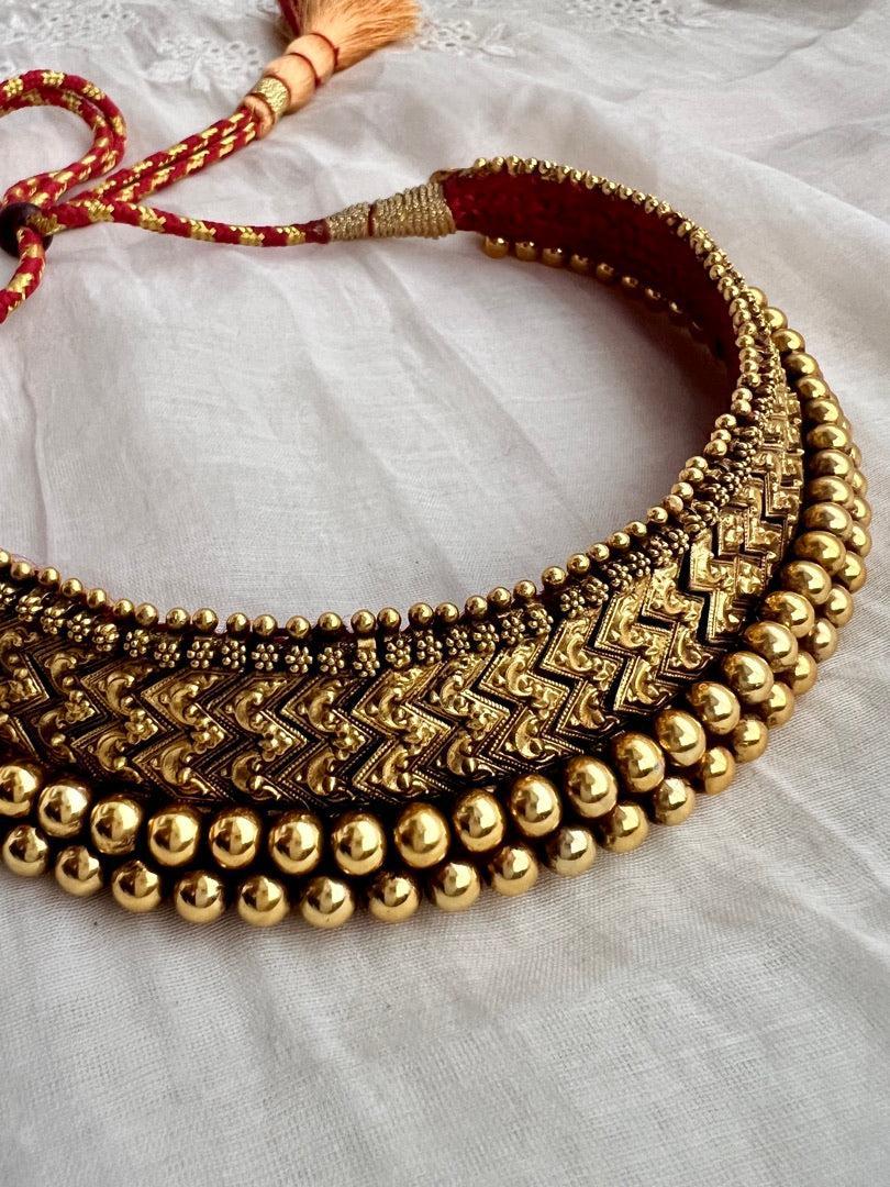 Antique gold polish thussi-Silver Neckpiece-CI-House of Taamara