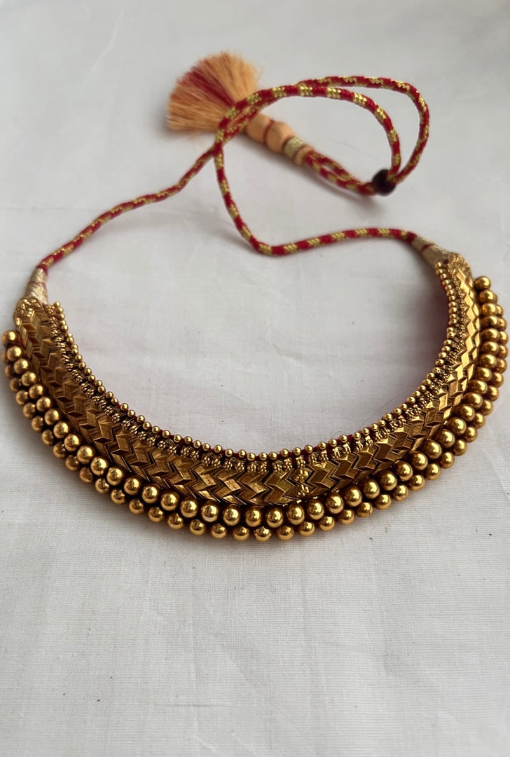 Antique gold polish thussi necklace (Made to order)-Silver Neckpiece-CI-House of Taamara