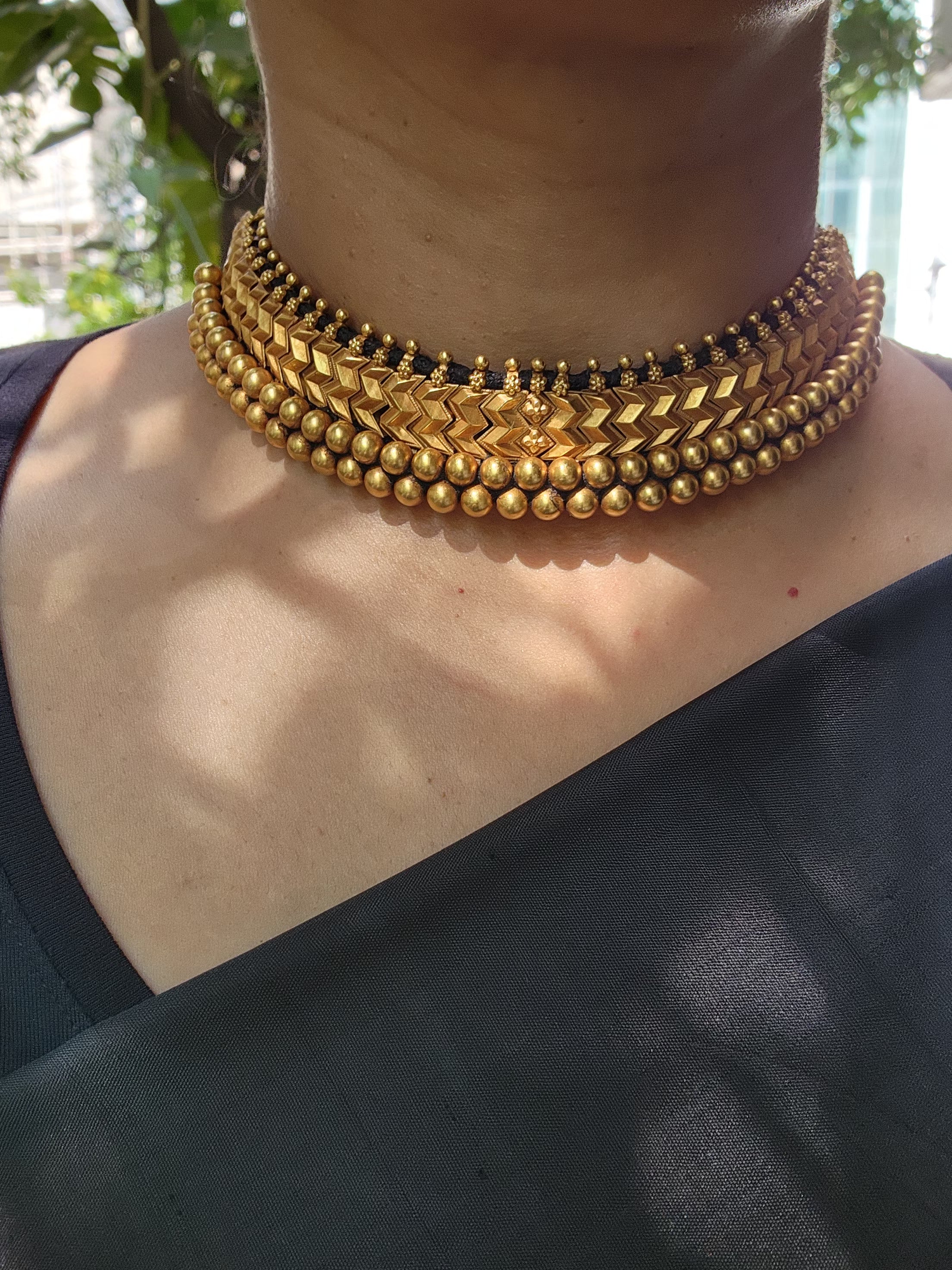 Antique gold polish thussi necklace-Silver Neckpiece-CI-House of Taamara