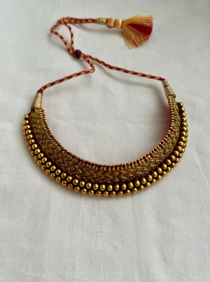 Antique gold polish thussi necklace-Silver Neckpiece-CI-House of Taamara