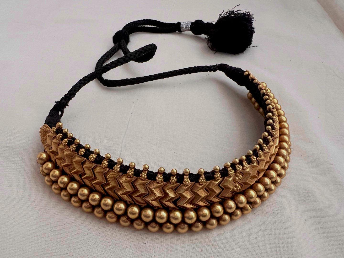 Antique gold polish thussi necklace-Silver Neckpiece-CI-House of Taamara