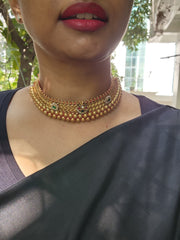Antique gold polish thussi necklace with jadau motifs-Silver Neckpiece-CI-House of Taamara