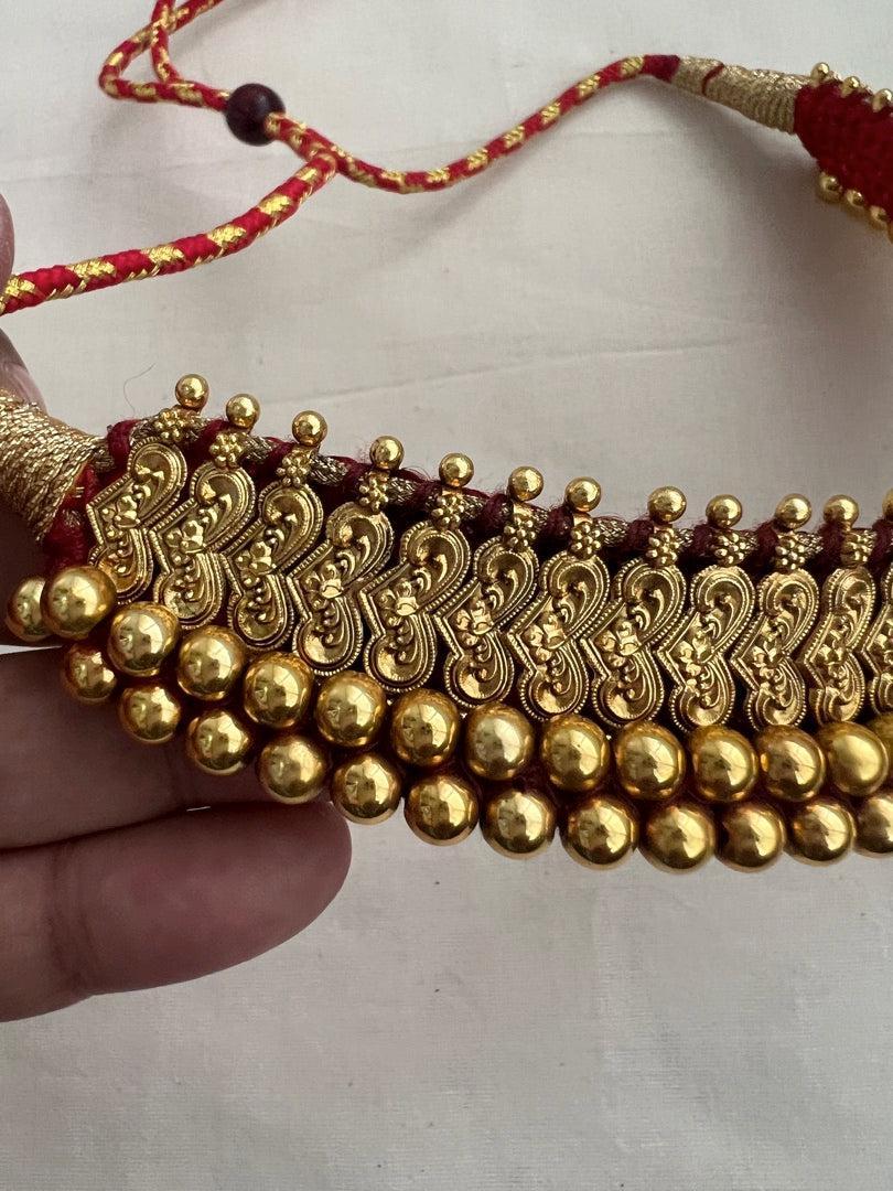 Antique gold polish traditional thussi choker-Silver Neckpiece-CI-House of Taamara