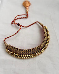 Antique gold polish traditional thussi choker-Silver Neckpiece-CI-House of Taamara
