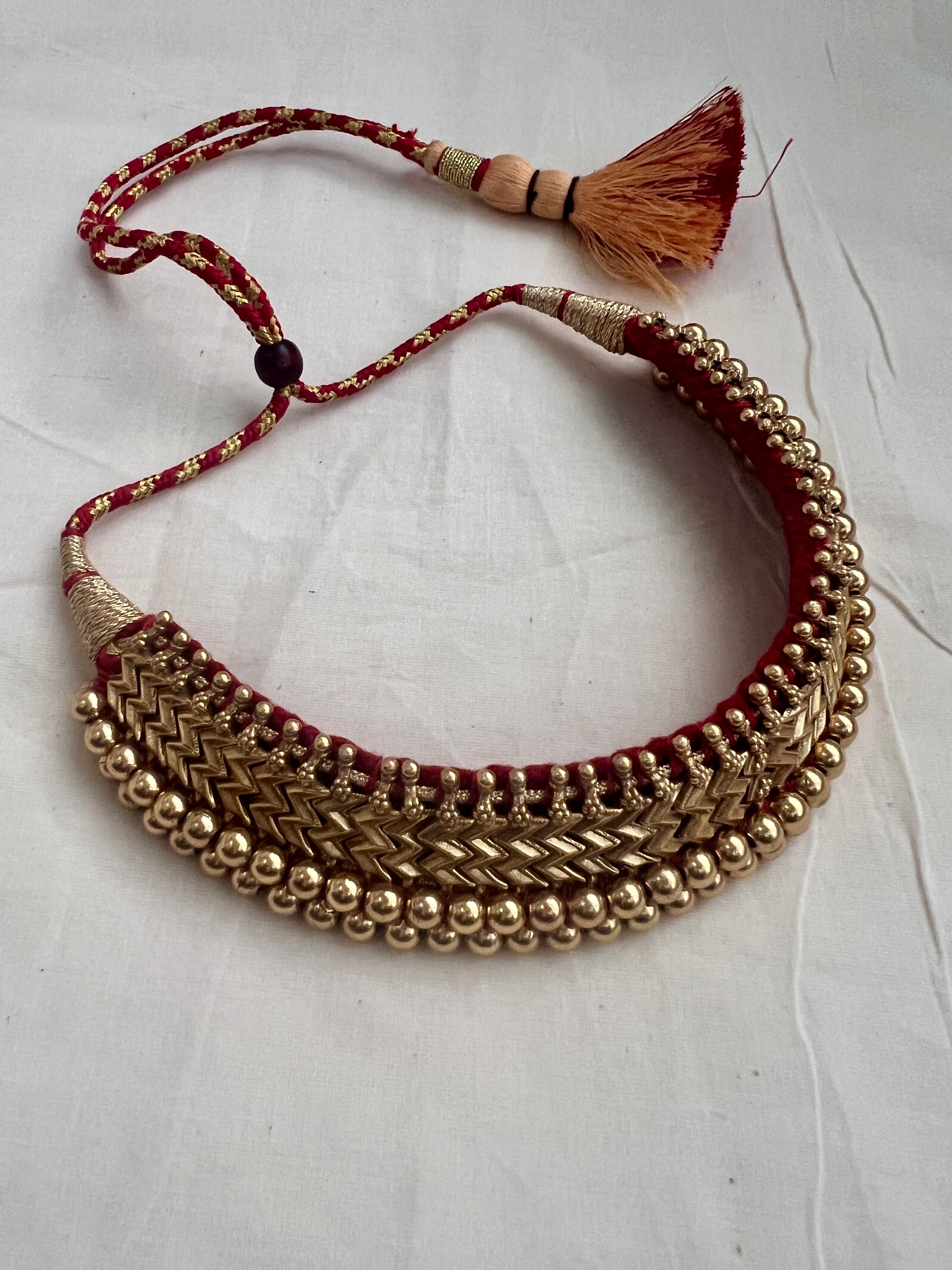 Antique gold polish traditional thussi choker necklace-Silver Neckpiece-CI-House of Taamara