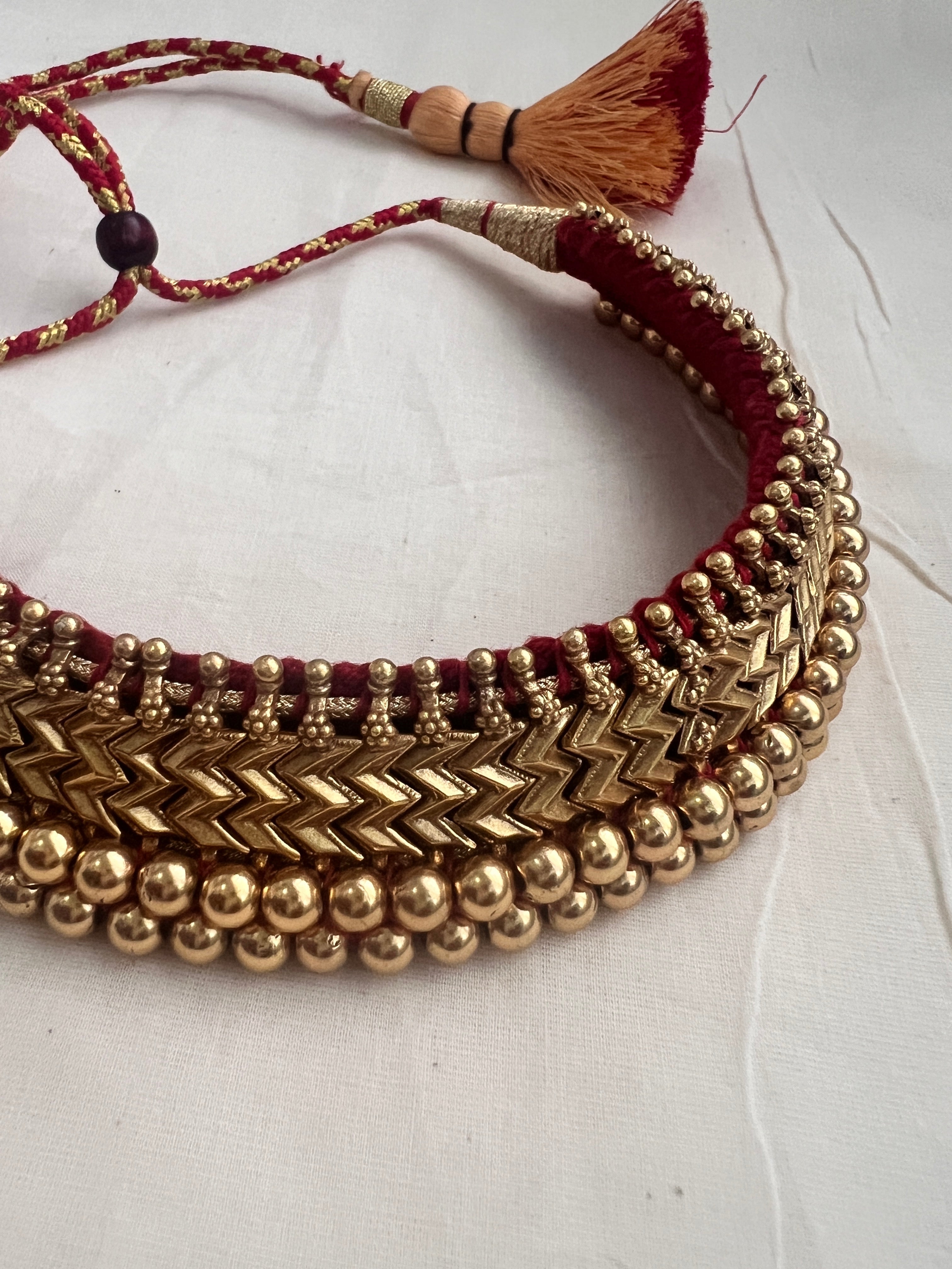 Antique gold polish traditional thussi choker necklace-Silver Neckpiece-CI-House of Taamara