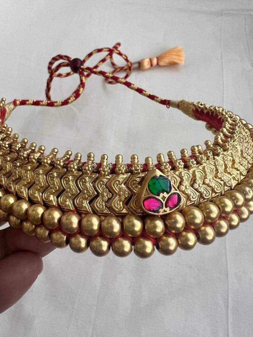 Antique gold polish traditional thussi choker necklace-Silver Neckpiece-CI-House of Taamara