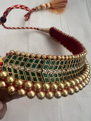 Antique gold polish traditional thussi choker with kundan & emerald stones-Silver Neckpiece-CI-House of Taamara