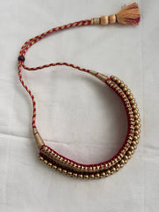 Antique gold polish traditional thussi choker with kundan & ruby stones-Silver Neckpiece-CI-House of Taamara