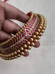 Antique gold polish traditional thussi choker with kundan & ruby stones-Silver Neckpiece-CI-House of Taamara