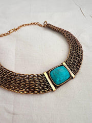 Antique gold polish turquoise stone necklace-Silver Neckpiece-CI-House of Taamara