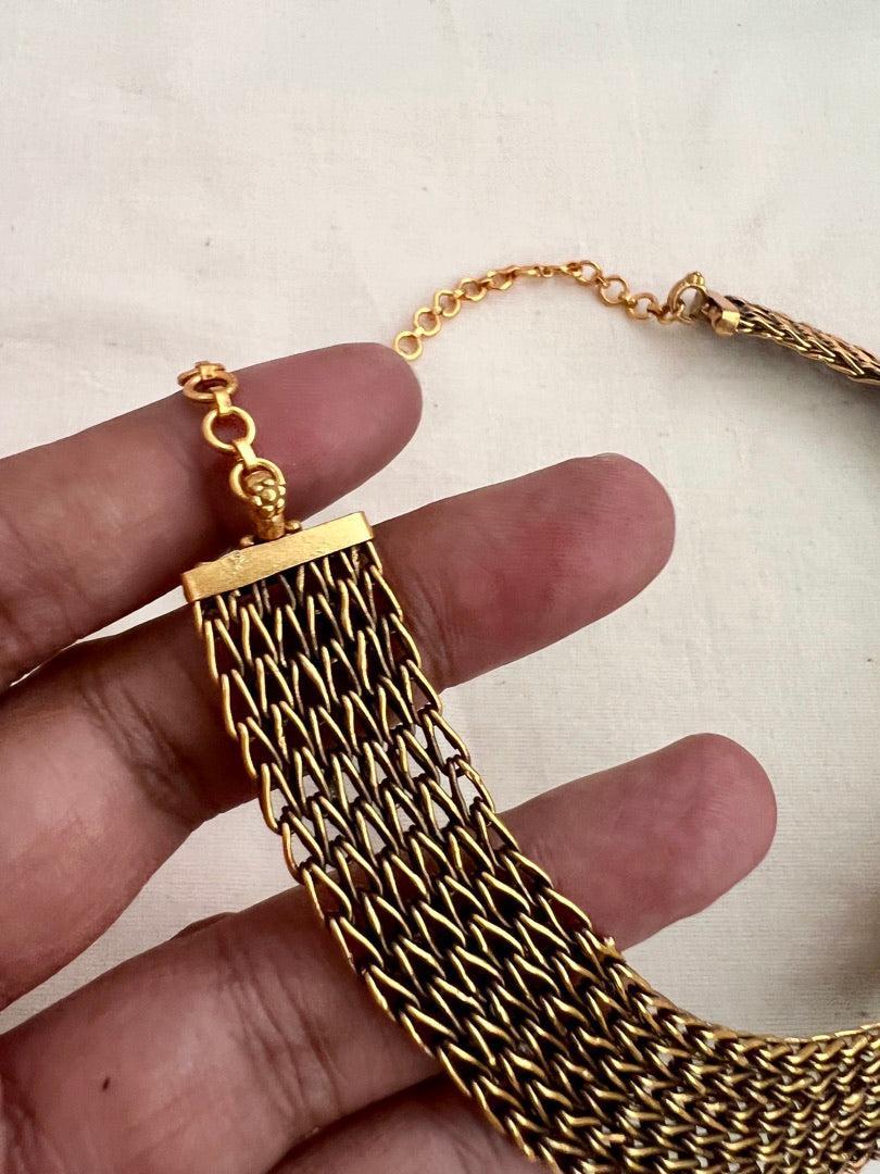 Antique gold polish turquoise stone necklace-Silver Neckpiece-CI-House of Taamara