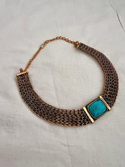 Antique gold polish turquoise stone necklace-Silver Neckpiece-CI-House of Taamara