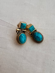 Antique gold polish turquoise studs-Earrings-CI-House of Taamara