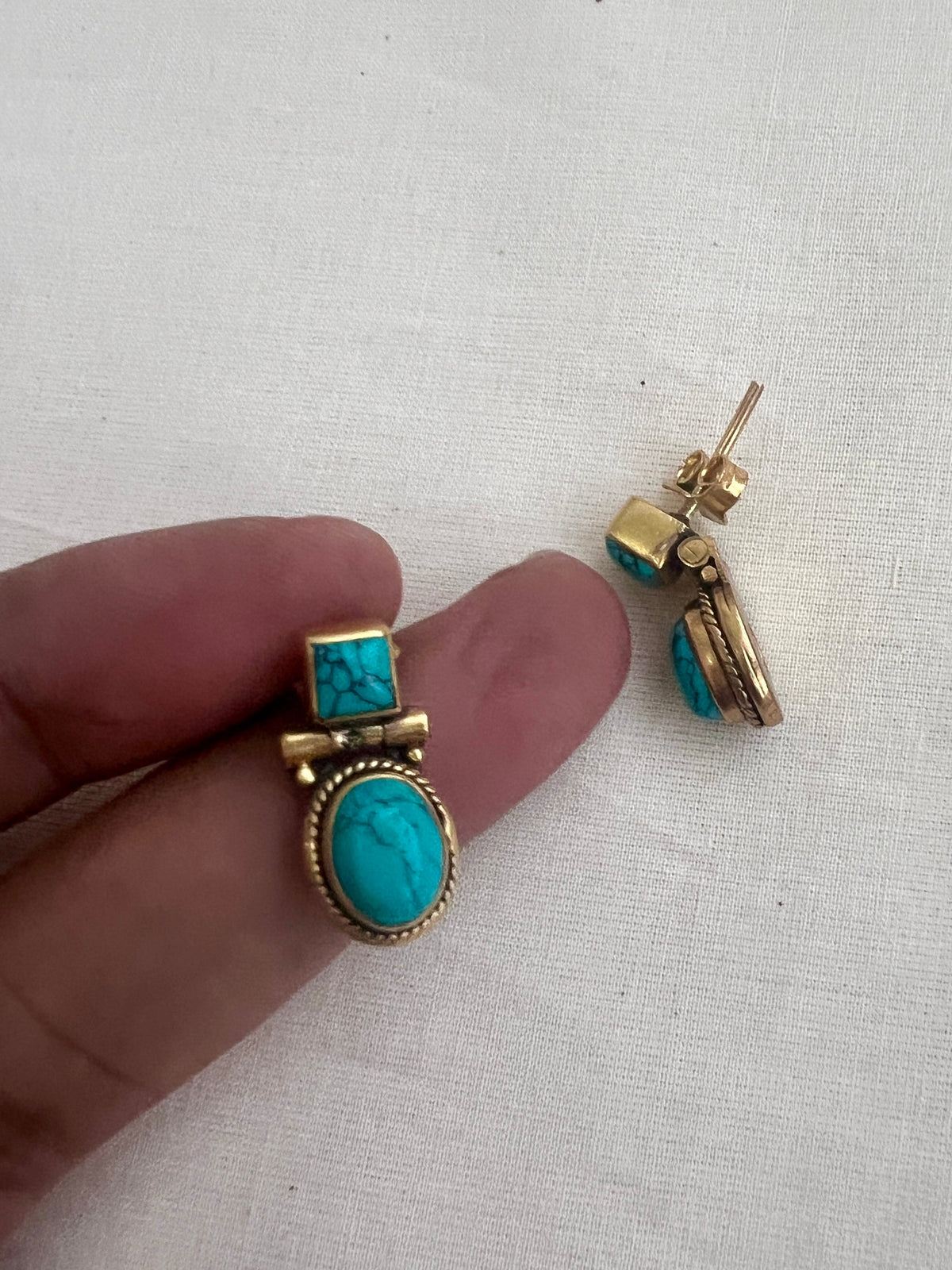 Antique gold polish turquoise studs-Earrings-CI-House of Taamara