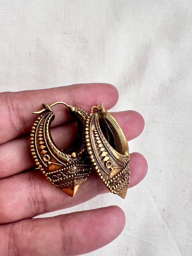 Antique gold polish vintage chettinad work earrings-Earrings-CI-House of Taamara