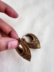 Antique gold polish vintage chettinad work earrings-Earrings-CI-House of Taamara
