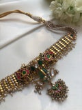 Antique gold polish with semi precious kundan necklace-Silver Neckpiece-PL-House of Taamara