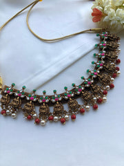 Antique nakash necklace with coral and green beads necklace-Silver Neckpiece-PL-House of Taamara