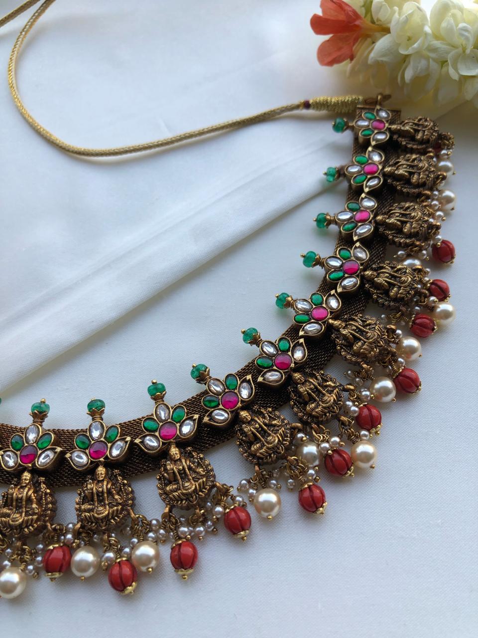 Antique nakash necklace with coral and green beads necklace-Silver Neckpiece-PL-House of Taamara