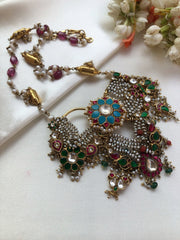 Antique nath style necklace with ruby and pearl mala-Silver Neckpiece-PL-House of Taamara