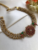 Antique pearls & gold beads bunch necklace with kundan birds-Silver Neckpiece-PL-House of Taamara