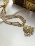 Antique pearls with kundan flower pendant-Silver Neckpiece-PL-House of Taamara