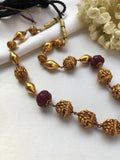 Antique polish beads with ruby pumpkin beads-Silver Neckpiece-PL-House of Taamara