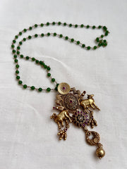 Antique polish cow pendant with green onyx beads chain-Silver Neckpiece-CI-House of Taamara