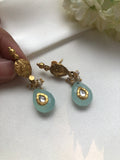 Antique polish earrings with aqua calcedony drops-Earrings-PL-House of Taamara