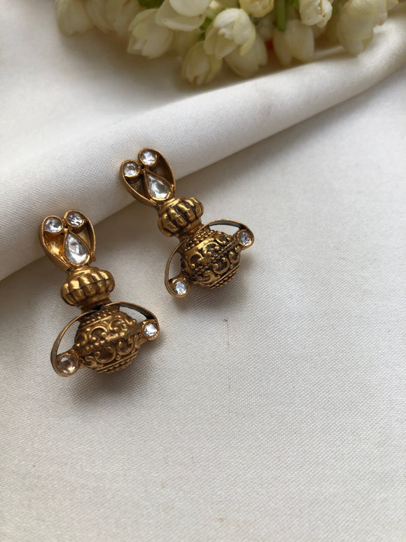 Antique polish earrings with bead-Earrings-PL-House of Taamara