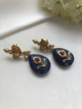 Antique polish half circle earrings with blue lapis drops-Earrings-PL-House of Taamara