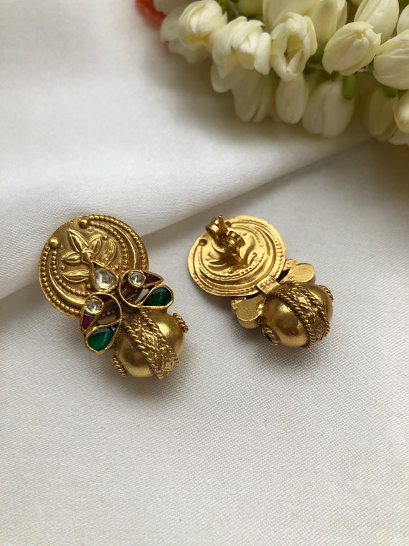 Antique polish peacock earrings with antique bead-Earrings-PL-House of Taamara