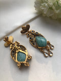 Antique polish peacock earrings with turquoise & blue stones-Earrings-PL-House of Taamara