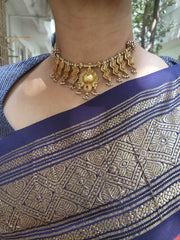 Antique polish pieces with pearls mala-Silver Neckpiece-PL-House of Taamara