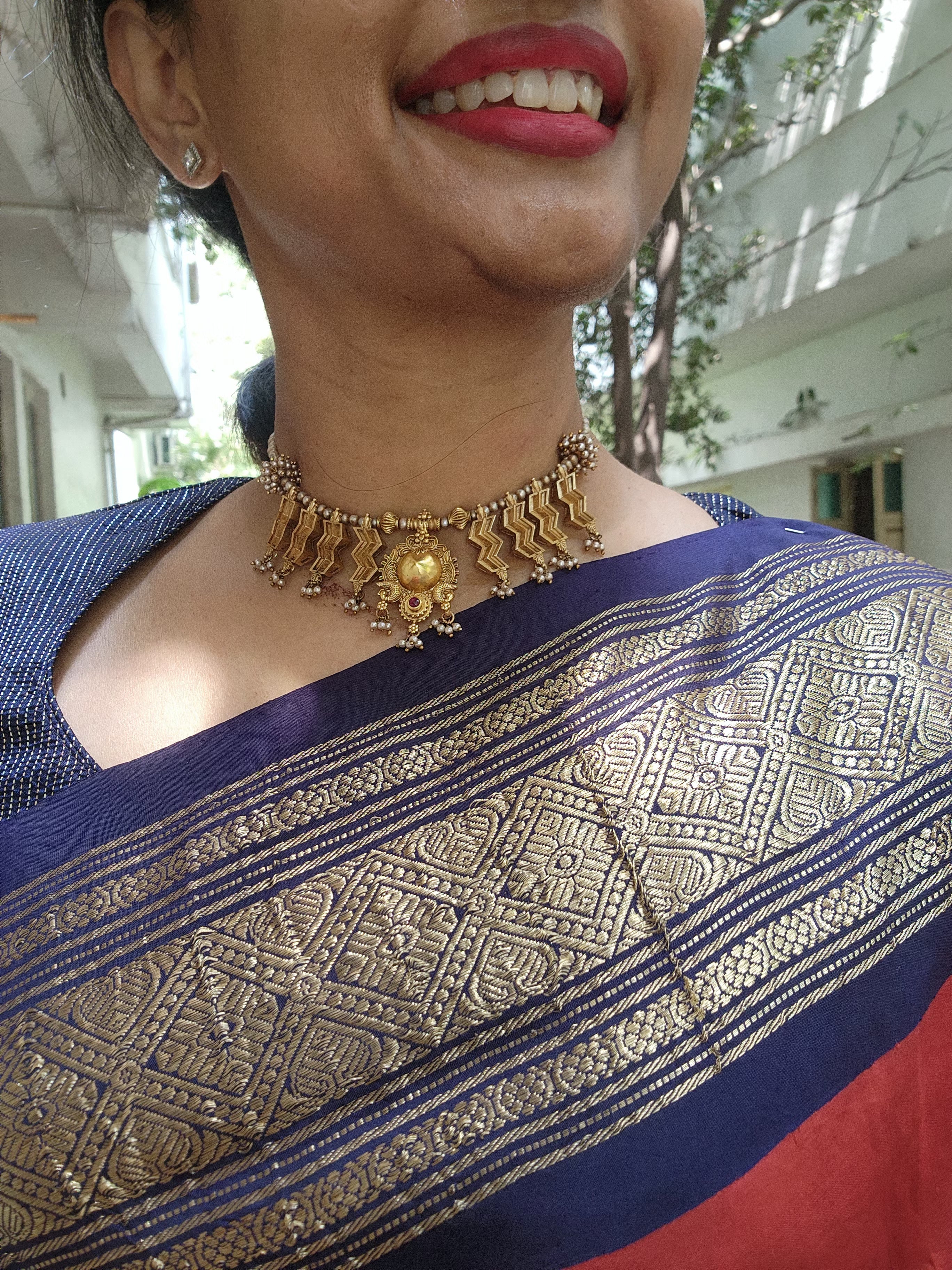 Antique polish pieces with pearls mala-Silver Neckpiece-PL-House of Taamara
