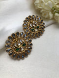 Antique polish round earrings, kundans and green-Earrings-PL-House of Taamara