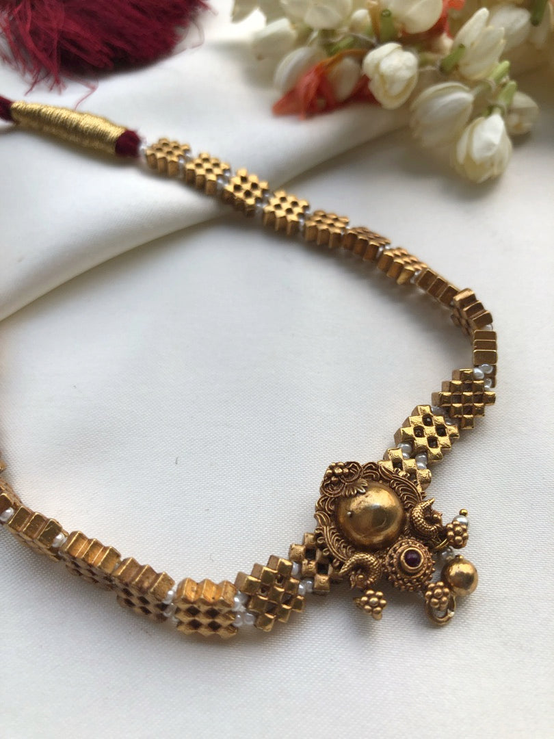 Antique polish vintage style adiga choker-Silver Neckpiece-PL-House of Taamara