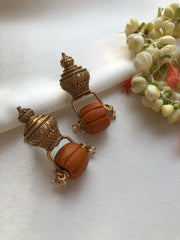 Antique style bead with coral bead drop earrings-Earrings-PL-House of Taamara