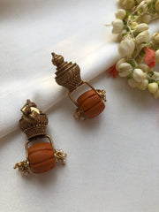 Antique style bead with coral bead drop earrings-Earrings-PL-House of Taamara