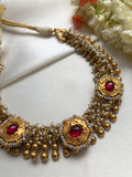Antique style beads and pearls bunch with ruby neckace-Silver Neckpiece-PL-House of Taamara