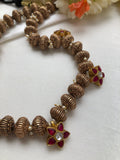 Antique style beads with kundan ruby flower necklace-Silver Neckpiece-PL-House of Taamara