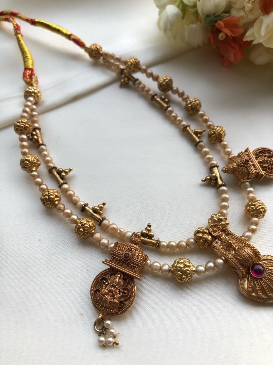 Antique style beads with pearls-Silver Neckpiece-PL-House of Taamara