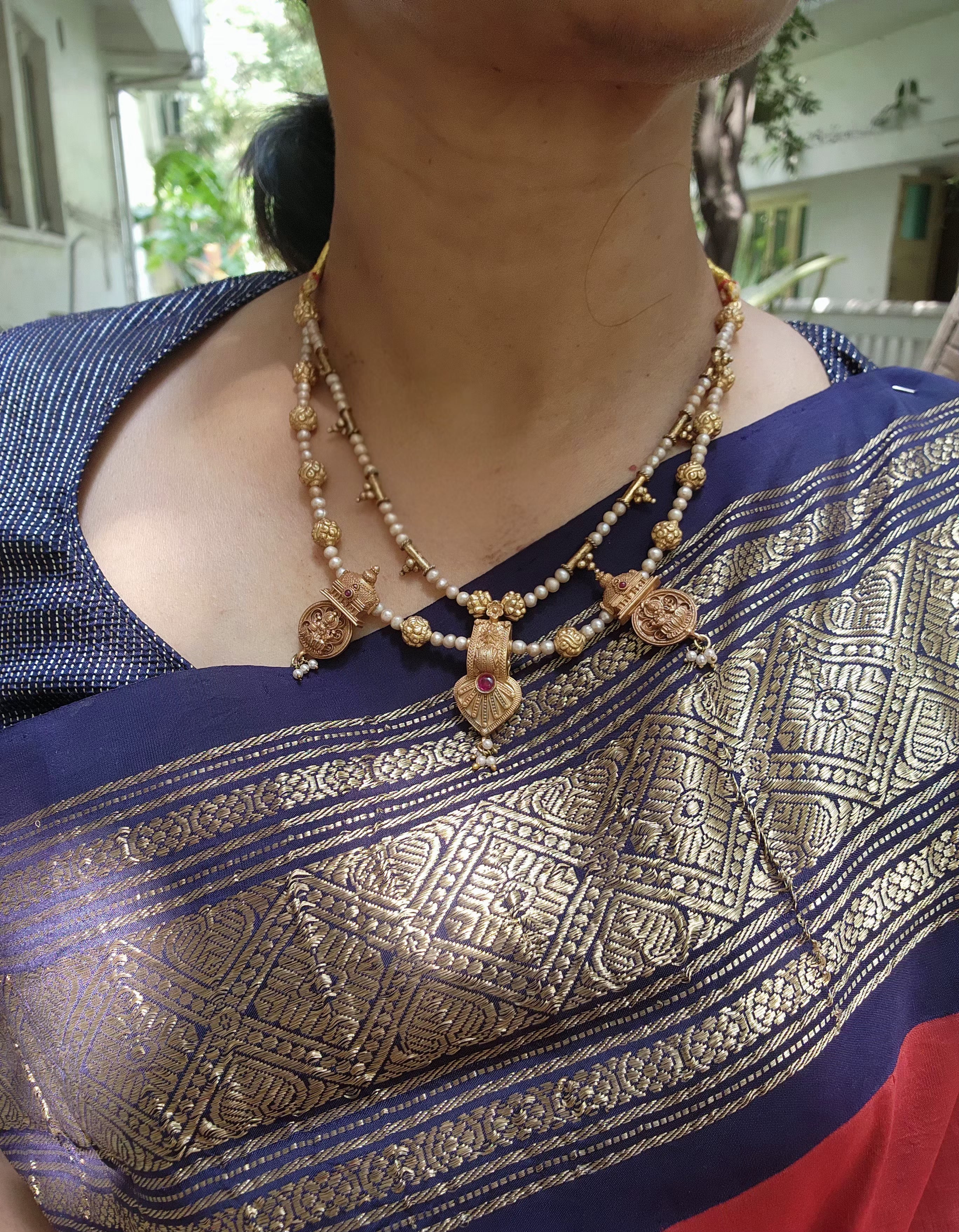 Antique style beads with pearls-Silver Neckpiece-PL-House of Taamara