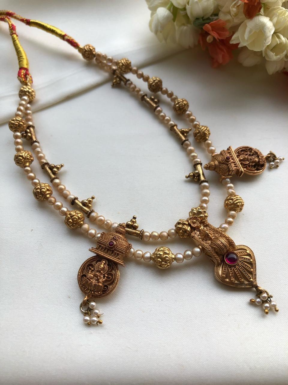 Antique style beads with pearls-Silver Neckpiece-PL-House of Taamara