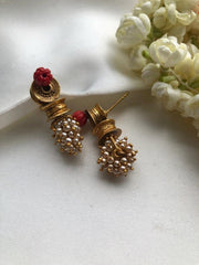 Antique style bobbin earrings with coral-Earrings-PL-House of Taamara