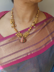 Antique style bunch gundus with ruby & green kundan pendant-Silver Neckpiece-pl-House of Taamara