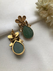 Antique style earrings with carved green stone-Earrings-PL-House of Taamara