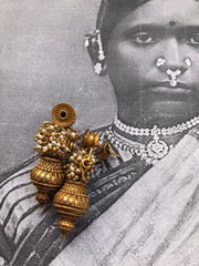 Antique style earrings with gundu beads & pearls bunch-Earrings-PL-House of Taamara