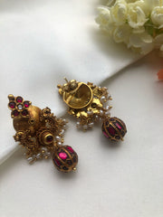 Antique style earrings with kundan ruby beads-Earrings-PL-House of Taamara